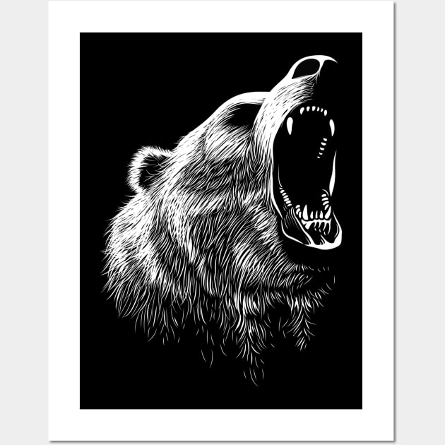 Roaring Bear (black) Wall Art by zoneo